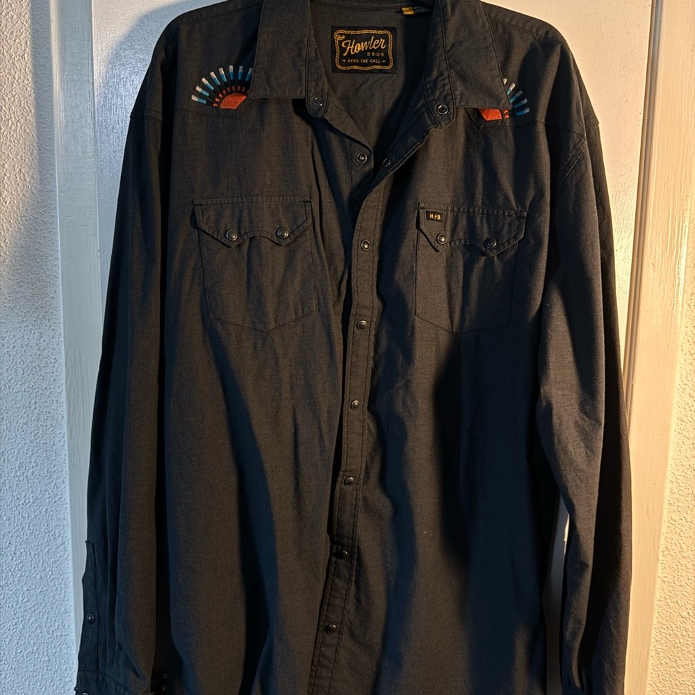 Howler Brothers Black Shirt with Embroidered Details